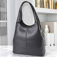 Велика жіноча сумка хобо на плече з екошкіри чорна якісна вміщує А4