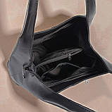 Велика жіноча сумка хобо на плече з екошкіри чорна якісна вміщує А4, фото 4
