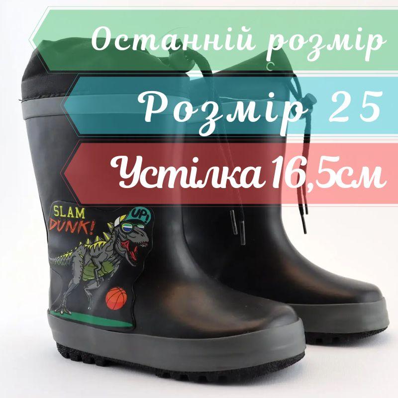Гумові чоботи для хлопчика чорні Діно тм Том розмір 25 - устілка 16,5 см