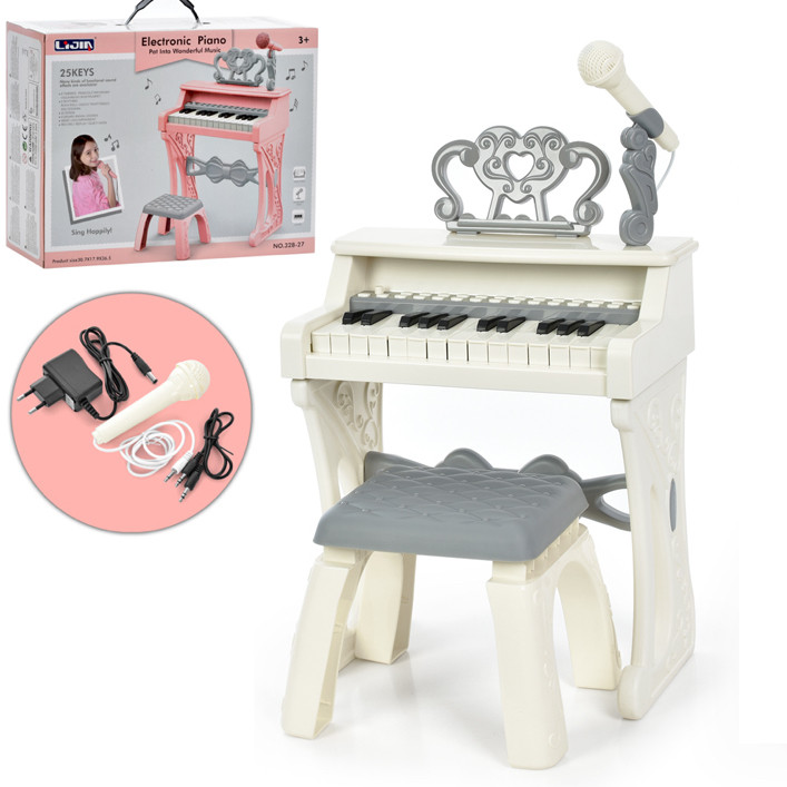Синтезатор (піаніно) зі стільчиком БІЛИЙ арт. 328-26, фото 1