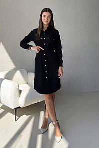 Сукня сорочка жіноча вельветова на кнопках чорна 3742-01