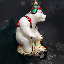 Скляна ялинкова прикраса Білий ведмідь на скутері Impuls. асортимент як Irena, Komozja, фото 3