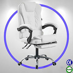 КОМП'ЮТЕРНЕ КРІСЛО ОФІСНЕ на коліщатках поворотне з підставкою для ніг Bonro BN-6071 біле екошкіра з підлокітниками