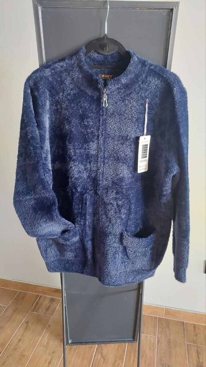 Жіноча кофта альпака на блискавці з кишенями темно-синього кольору розмір 50-56