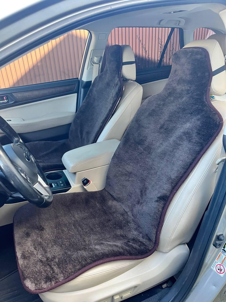 Накидка на сидіння з овечої вовни, накидка з овчини на сидіння в автомобіль (коричневий), фото 1