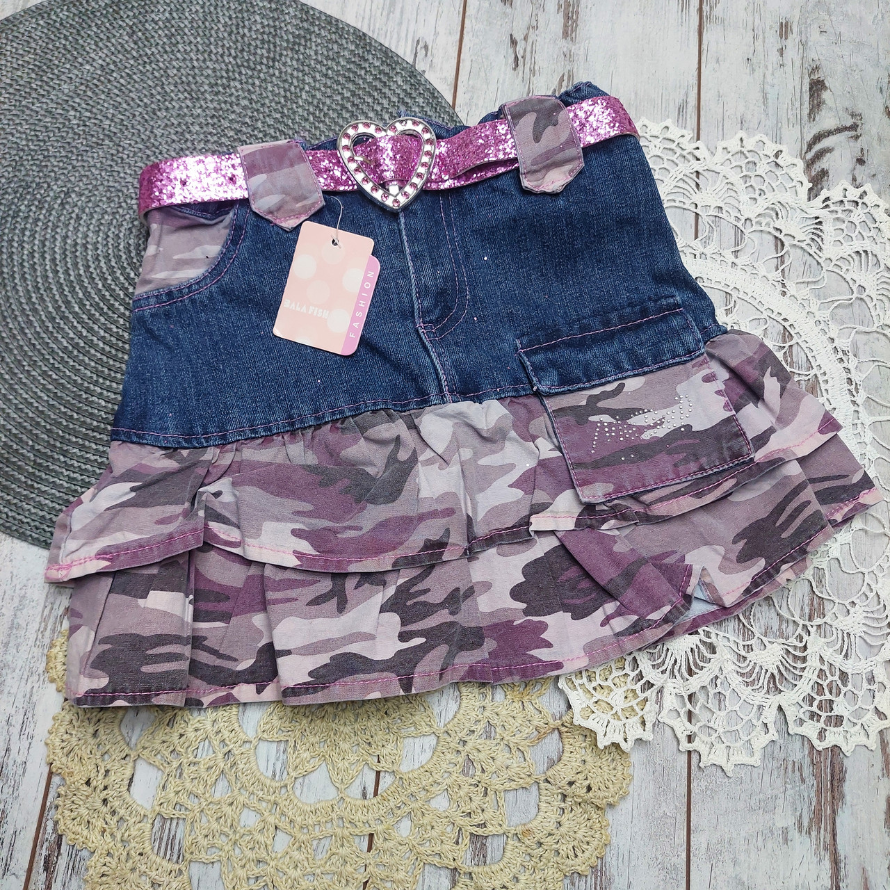 152 10-12 років джинсова спідниця для дівчинки тематична мілітарі стиль військова, фото 1