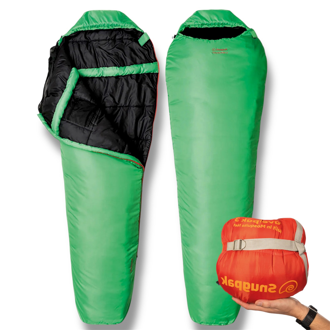 Спальний мішок зимовий Snugpak Travelpak 3 (до -7°С) зелений, спальник з москітною сіткою, фото 1