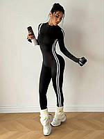 Женский облегающий черный в полоску комбинезон на молнии микродайвинг на флисе размер 42-44 44-46