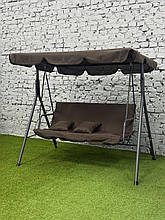 Гойдалка садова на 3 особи з подушками і козирком Leobro коричнева