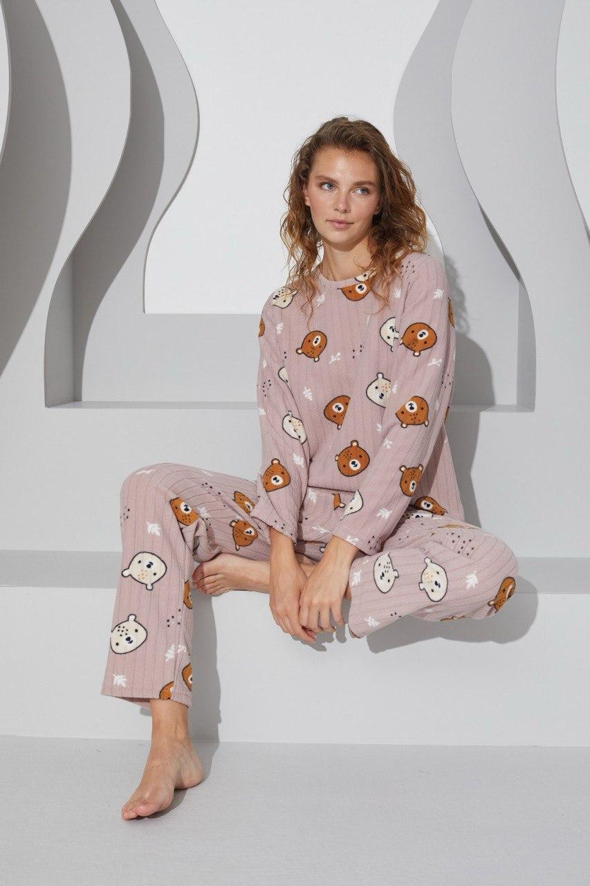 Жіноча тепла піжама з флісу полар Ведмедики, фото 1