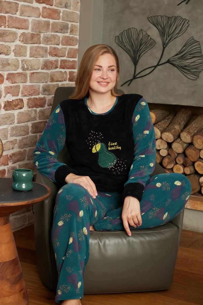 Піжама тепла жіноча з флісу полар «Live Healthy», смарагд big size, фото 1