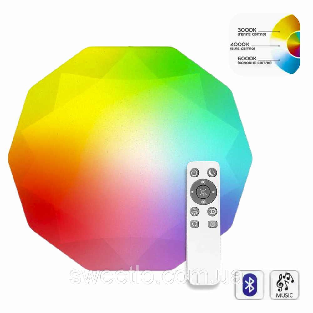 Світлодіодна люстра з пультом RGB 55W 40см кругла зі зміною температури світла та яскравості BIOM SML-R44-55, фото 1