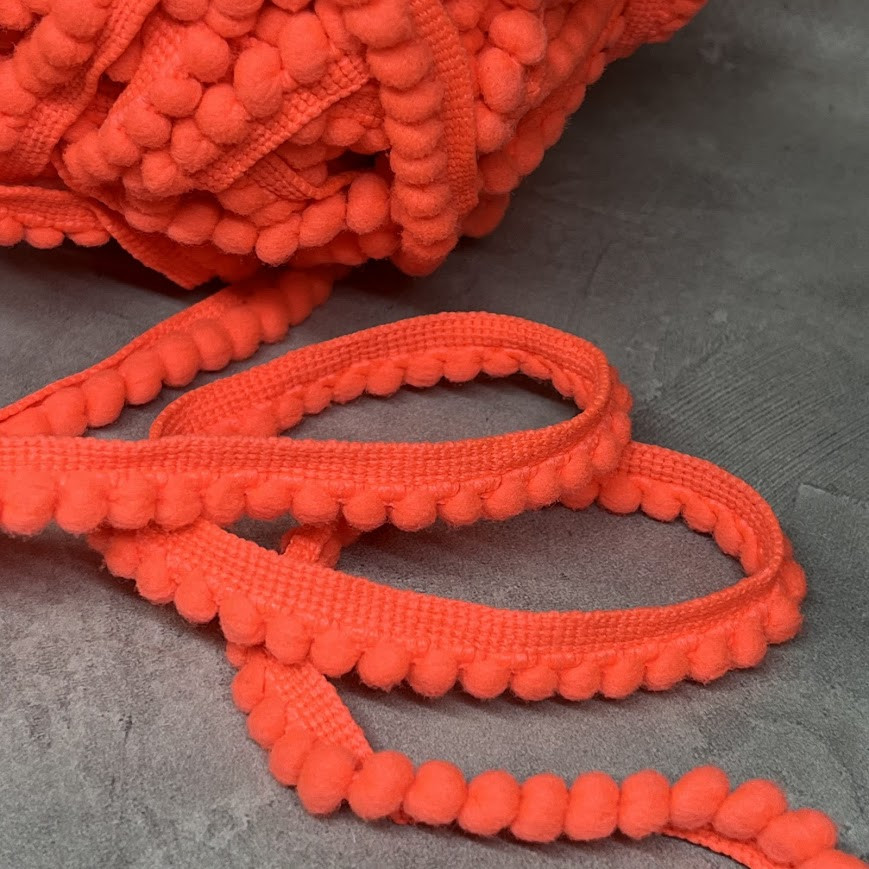 Стрічка з міні помпонами, колір помаранчевий (неон), арт 08725, 1 метр, Помаранчевий, фото 1