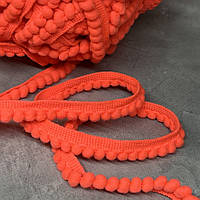 Стрічка з міні помпонами, колір помаранчевий (неон), арт 08725, 1 метр, Помаранчевий