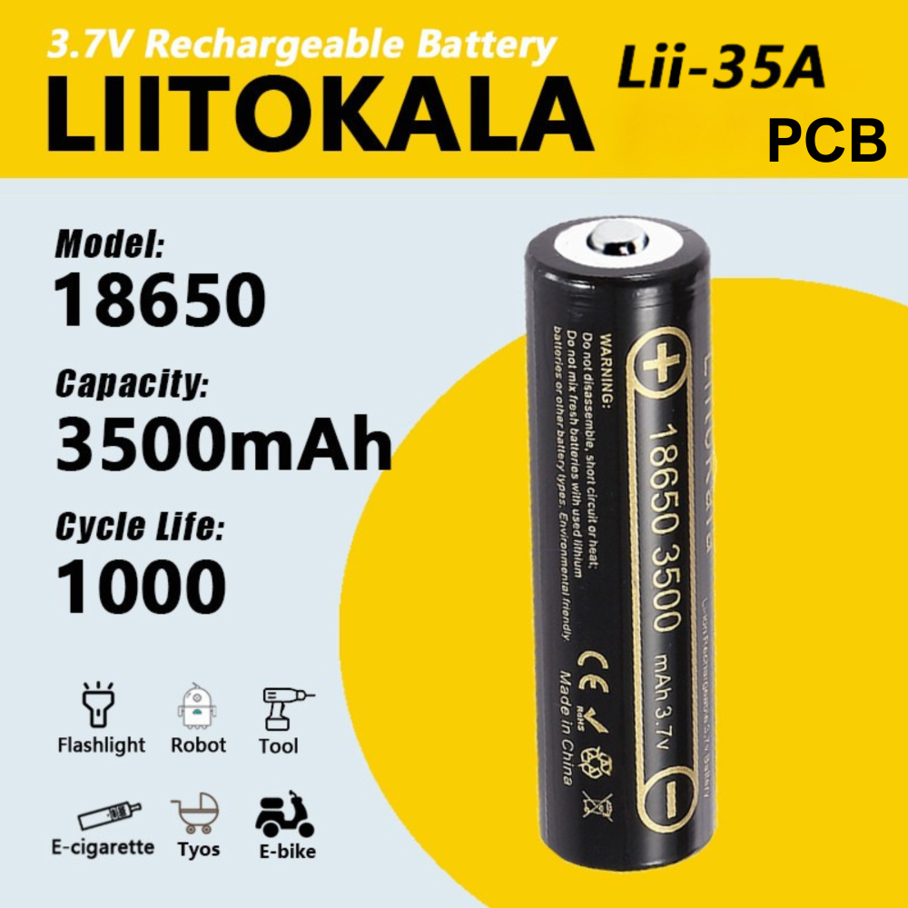 Аккумулятор 18650, LiitoKala 35A-PCB, 3500mAh, З ЗАХИСТОМ, фото 1