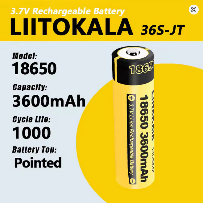 Аккумулятор 18650, LiitoKala 36S-JT, 3600mAh, ОРИГІНАЛ, фото 1