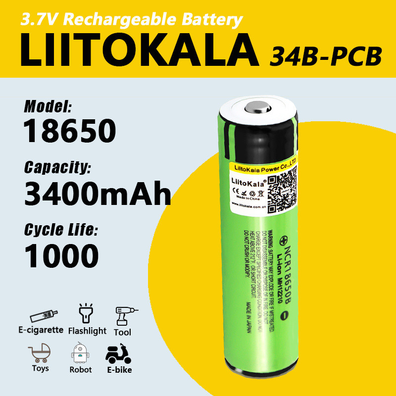 Акумулятор 18650, LiitoKala NCR 34B-PCB, 3400mAh, З ЗАХИСТОМ, ОРИГІНАЛ, фото 1