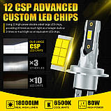 LED лампи Aileo H7 80w 18000lm (комплект 2шт) для ближнього, дальнього та протитуманок (Біле світло), фото 2