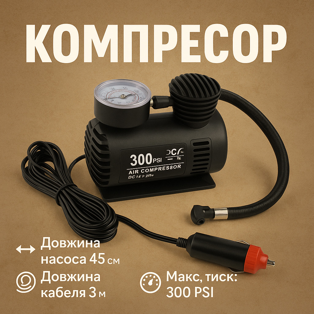 Портативний насос для накачування, Портативний компресор для автомобільних коліс насос MQ-61, фото 1