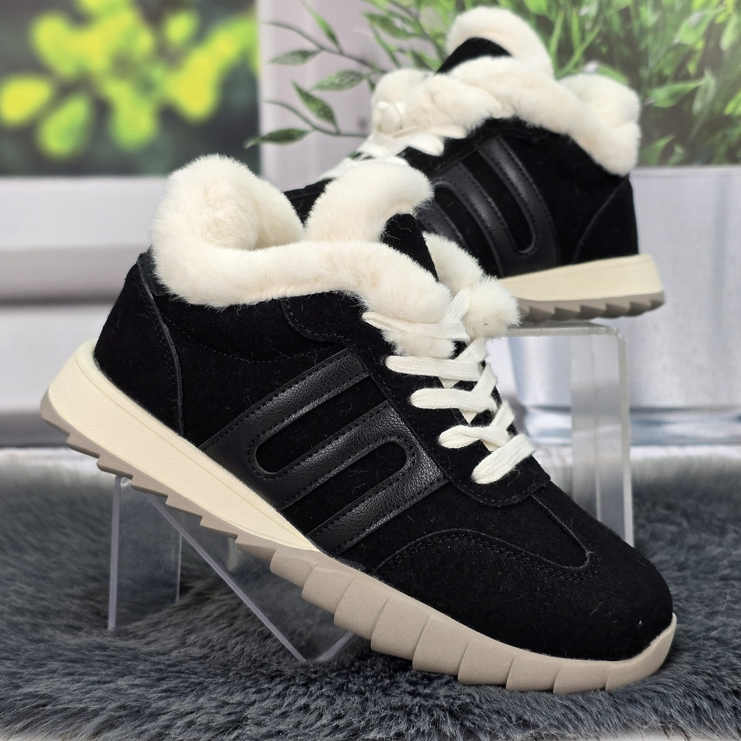 Кросівки жіночі зимові на хутрі Ailaifa чорні замшеві 8165