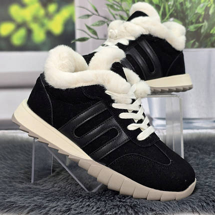 Кросівки жіночі зимові на хутрі Ailaifa чорні замшеві 8165, фото 1
