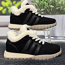 Кросівки жіночі зимові на хутрі Ailaifa чорні замшеві 8165, фото 2