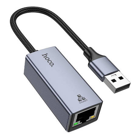 USB-хаб Hoco UA37 USB ethernet adapter(1000 Mbps) Gray, фото 1