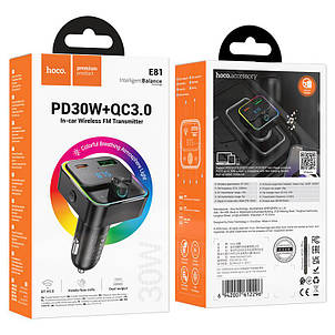 FM-трансмітер Hoco E81 Fantasy PD30W+QC3.0 car BT FM transmitter Black, фото 2