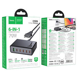 СЗУ Hoco C152A Modern PD70W 6-port(5C1A) desktop charger(EU) Black, фото 2