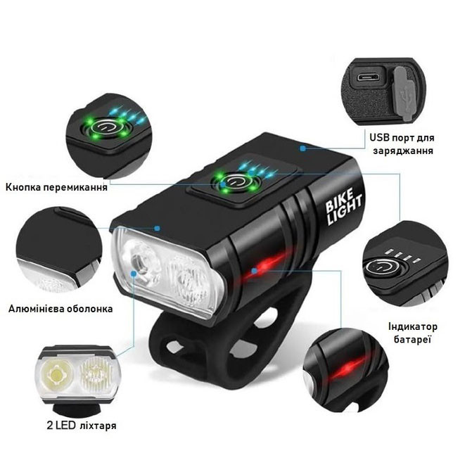 Ліхтар для велопрогулянок із зарядкою, Ліхтар велосипедний з акумулятором, Водонепроникний велоліхтар CO-45