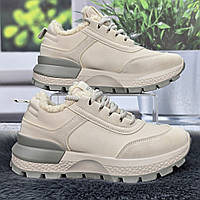 Жіночі зимові кросівки Gipanis молочні зі штучним хутром тедді 8171