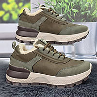 Жіночі зимові кросівки Gipanis оливкові зі штучним хутром тедді 8171