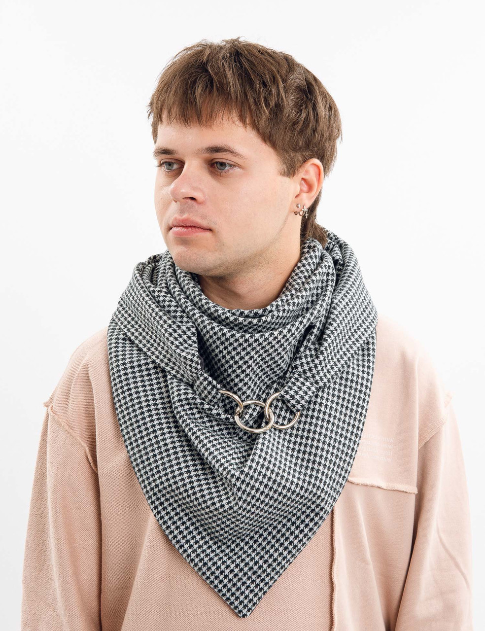 Чоловічий 2-сторонній вовняний шарф, гусина лапка "Единбург", на кільцях, від My scarf снуд, бактус, фото 1