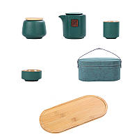 Дорожній набір 45521 для чайної церемонії із 7 предметів керамічний Dark Green, фото 5
