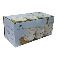 Чайний сервіз Мармурова розкіш чайник 4 чашки з дерев'яною підставкою набір для чаювання Black, фото 6