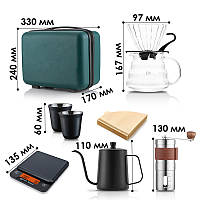 Дорожній кавовий набір Choxila з 8 предметів 2 персони для приготування кави з кейсом, фото 6