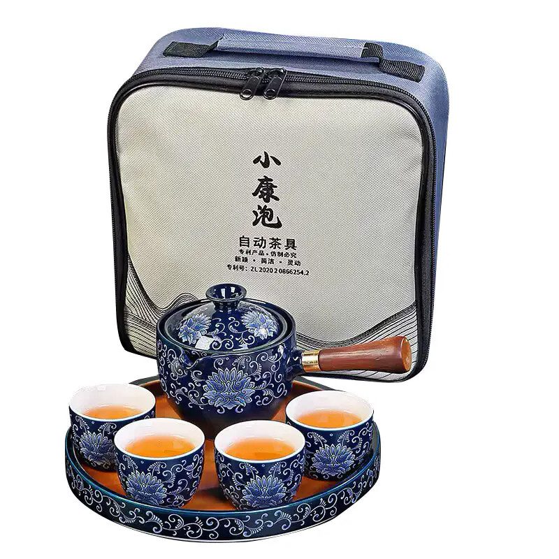 Дорожній набір для чайної церемонії керамічний на 4 персони Blue Lotos, фото 1