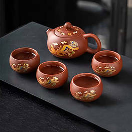 Чайний набір 0321610 Dragon and Phoenix заварник 480 ml + 4 піали Brown