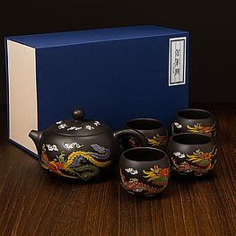 Дорожній чайний набір 20240527 Dragon and Phoenix заварник 220 ml + 4 піали з чохлом