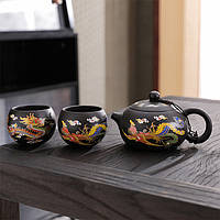 Дорожній чайний набір 20240527 Dragon and Phoenix заварник 220 ml + 4 піали з чохлом, фото 2