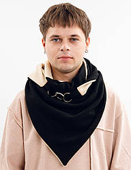 Чоловічий 2-сторонній шарф, ангора, чорний з молочним  "Единбург", на кільцях, від My scarf снуд, бактус