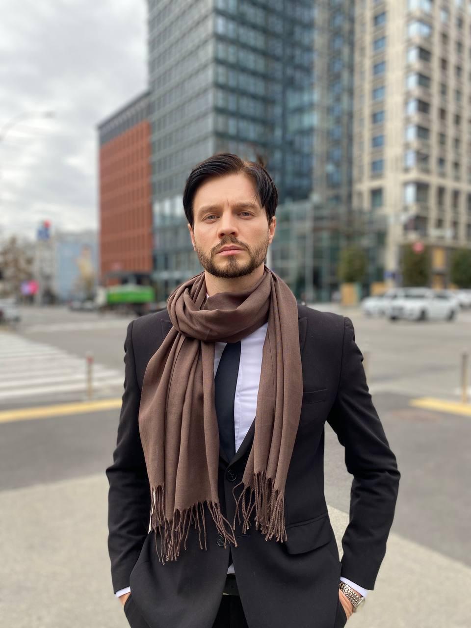 Чоловічий шоколадний шарф, великий чоловічий котоновий шарф "Мілан" від My scarf 180 на 60 см, фото 1