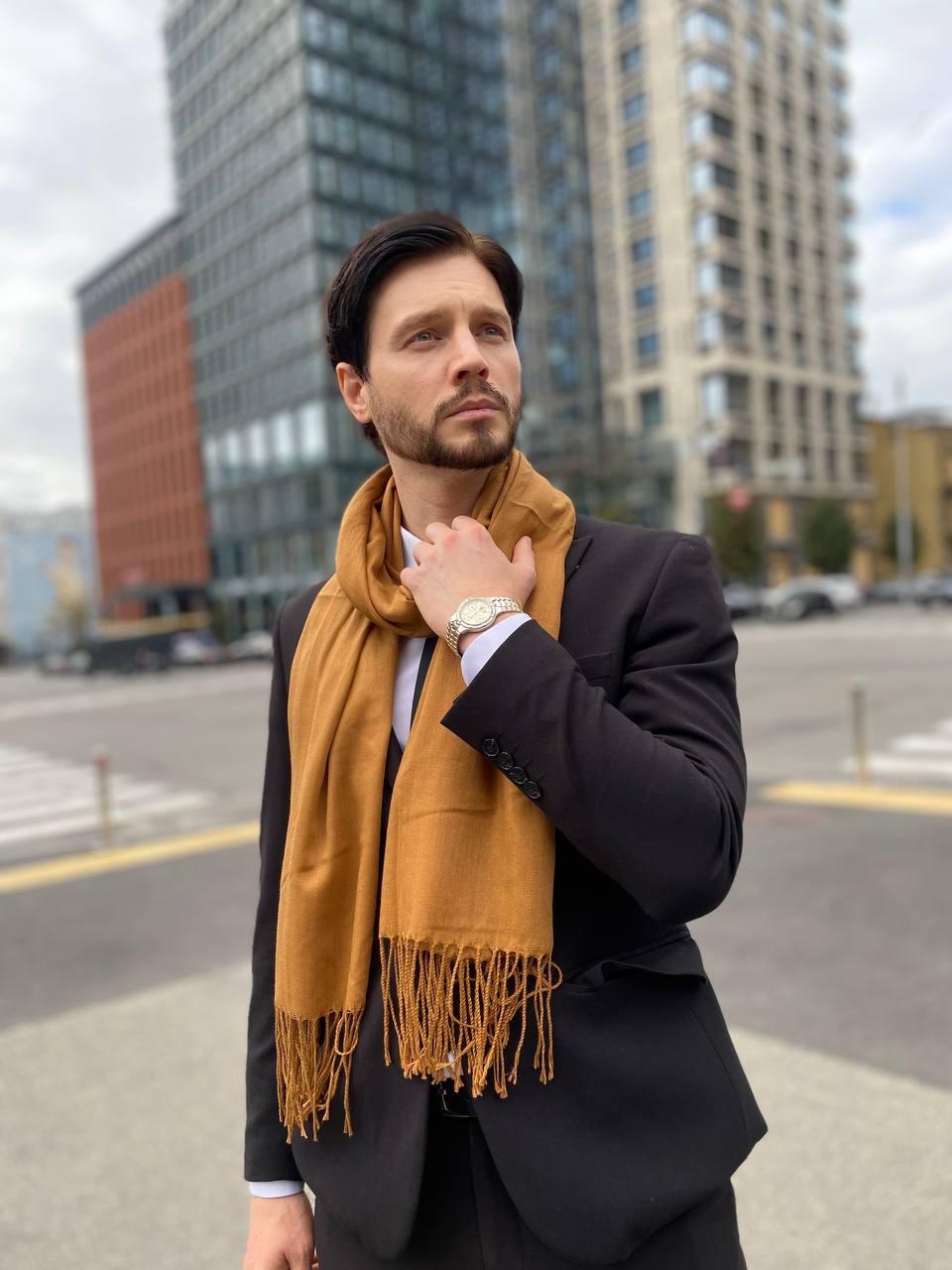 Чоловічий гірчиця шарф, великий чоловічий котоновий шарф "Мілан" від My scarf 180 на 60 см, фото 1