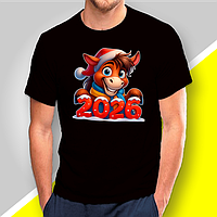 Футболка чоловіча з новорічним принтом "Сім'я веселих новорічних коней"