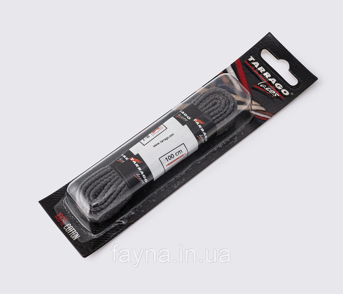 Шнурки для взуття Tarrago Темно-сірі плоскі, довжина 100 см, фото 1