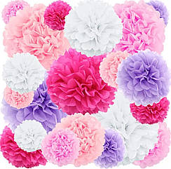 Набір декору на Хрестини Pink and lilac mix Pom-Poms, 20  шт