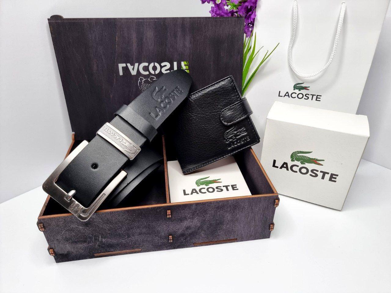 Подарунковий набір Lacosta (Ремінь + Гаманець) чорний, фото 1