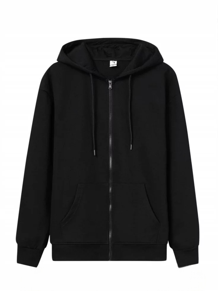 Чоловіча тепла кофта на змійці з капюшоном у батальних розмірах у чорному кольорі, фото 1