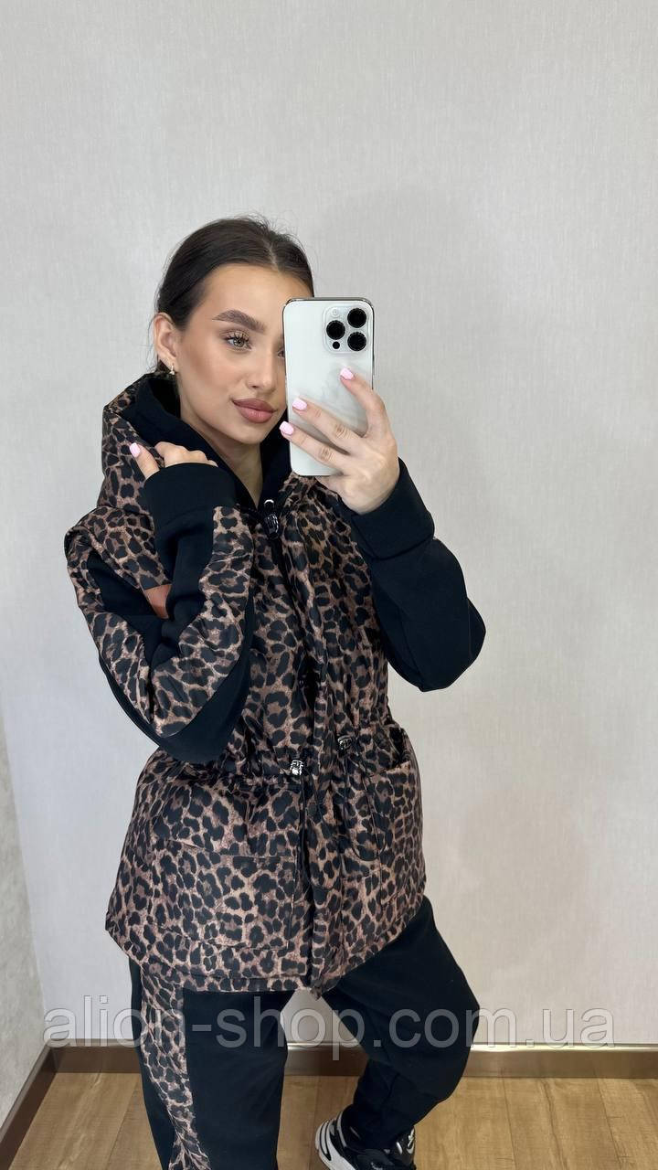 Теплий спортивний  жіночий костюм тройка: штани, худі і жилетка на силіконі, фото 1