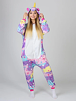 Кигуруми пижама женская Звездный Единорог разноцветная качественная мягкая зимняя теплая пижама